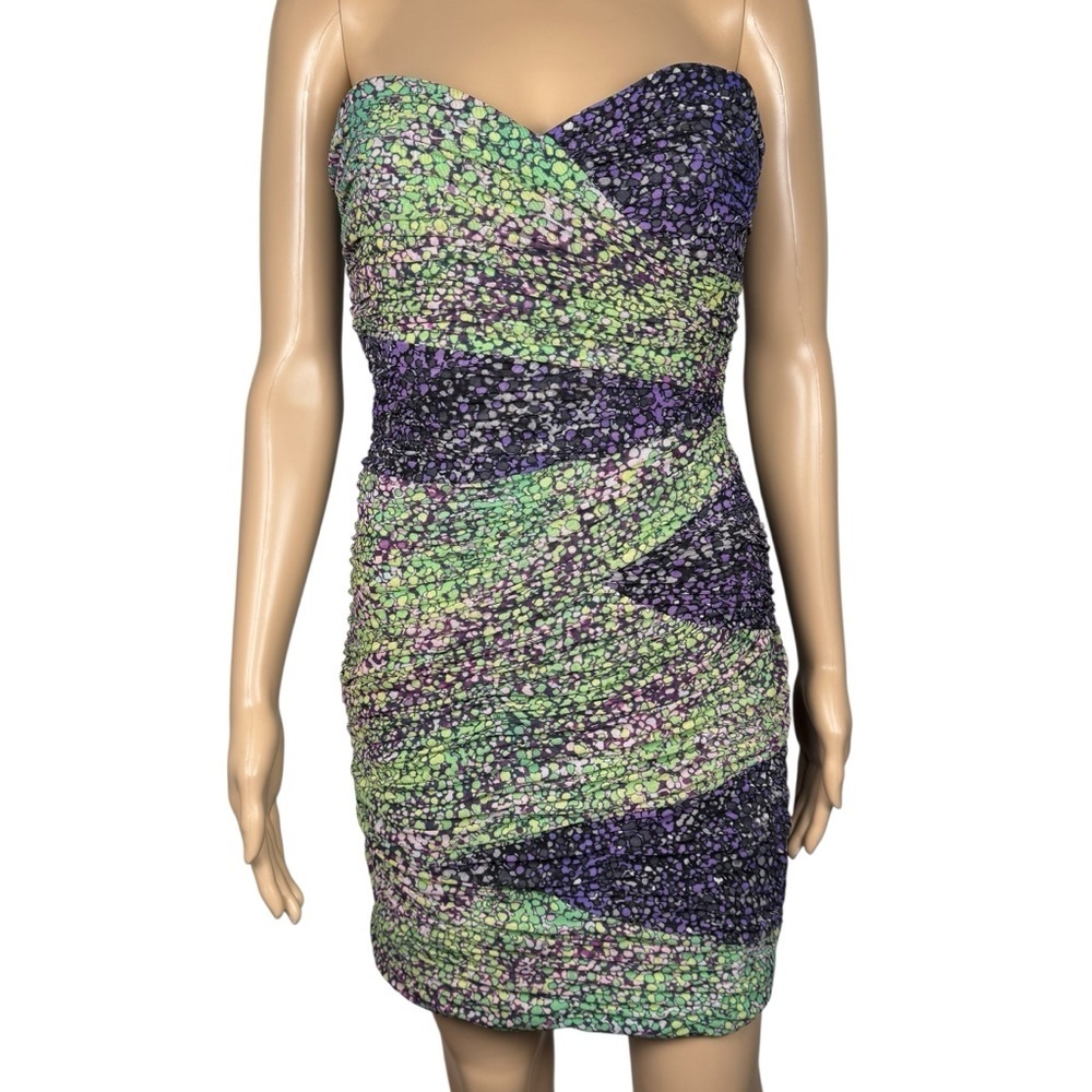 BCBGMaxAzria Sweetheart Bodycon Strapless Green Purple Dress Size 8 - Picture 9 of 10